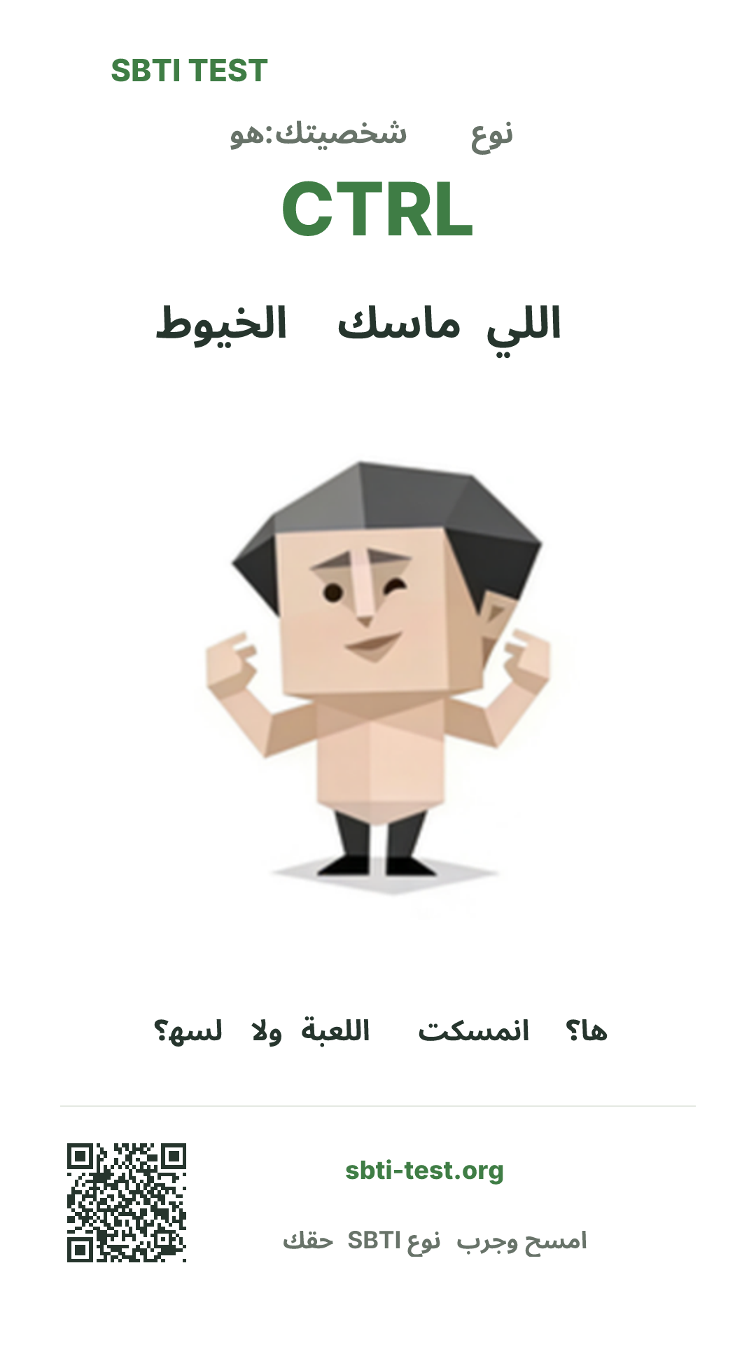 ملصق عمودي لنتيجة SBTI CTRL ممسك الخيوط مع الصورة الرئيسية ومعلومات المشاركة
