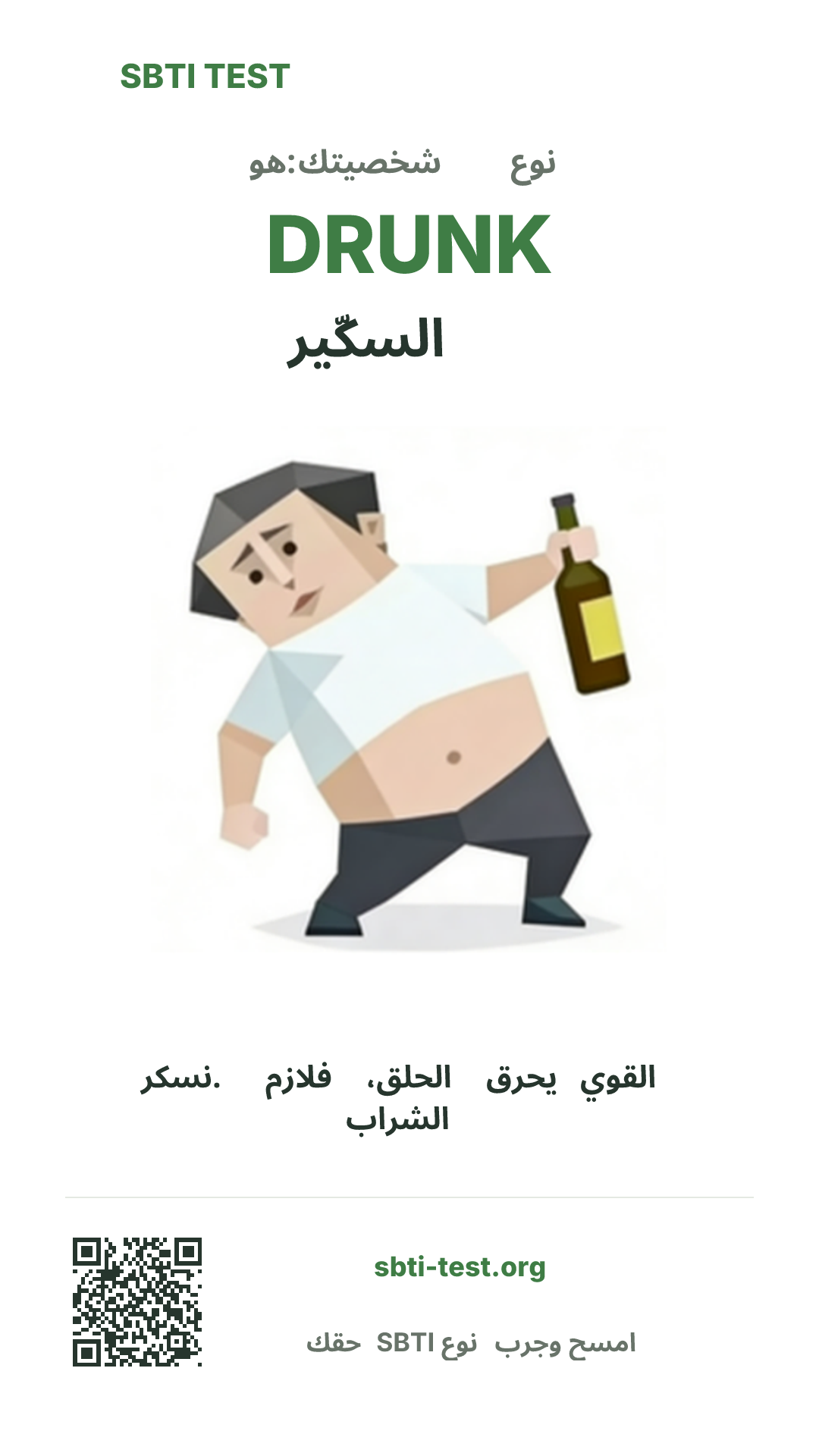 ملصق عمودي لنتيجة SBTI DRUNK السكّير مع الصورة الرئيسية ومعلومات المشاركة