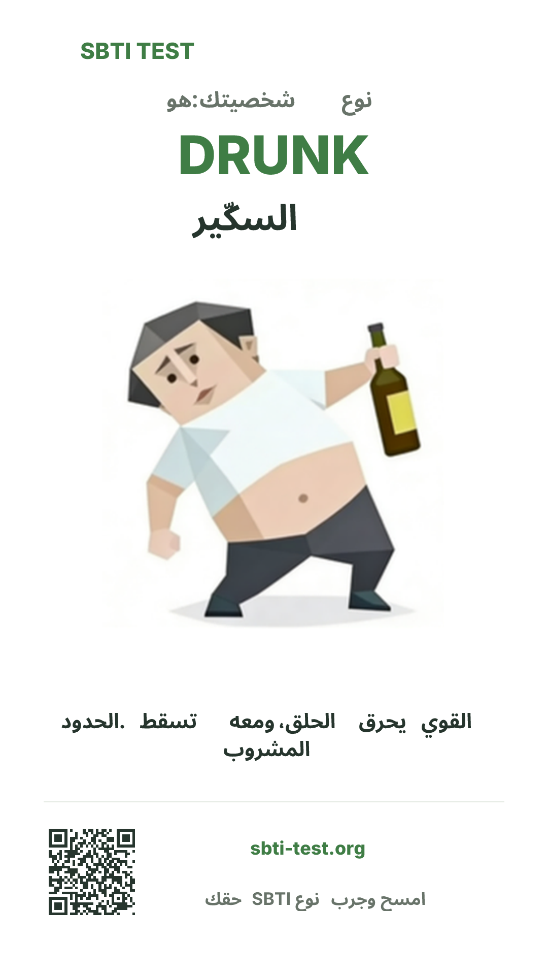 ملصق عمودي لنتيجة SBTI DRUNK السكّير مع الصورة الرئيسية ومعلومات المشاركة