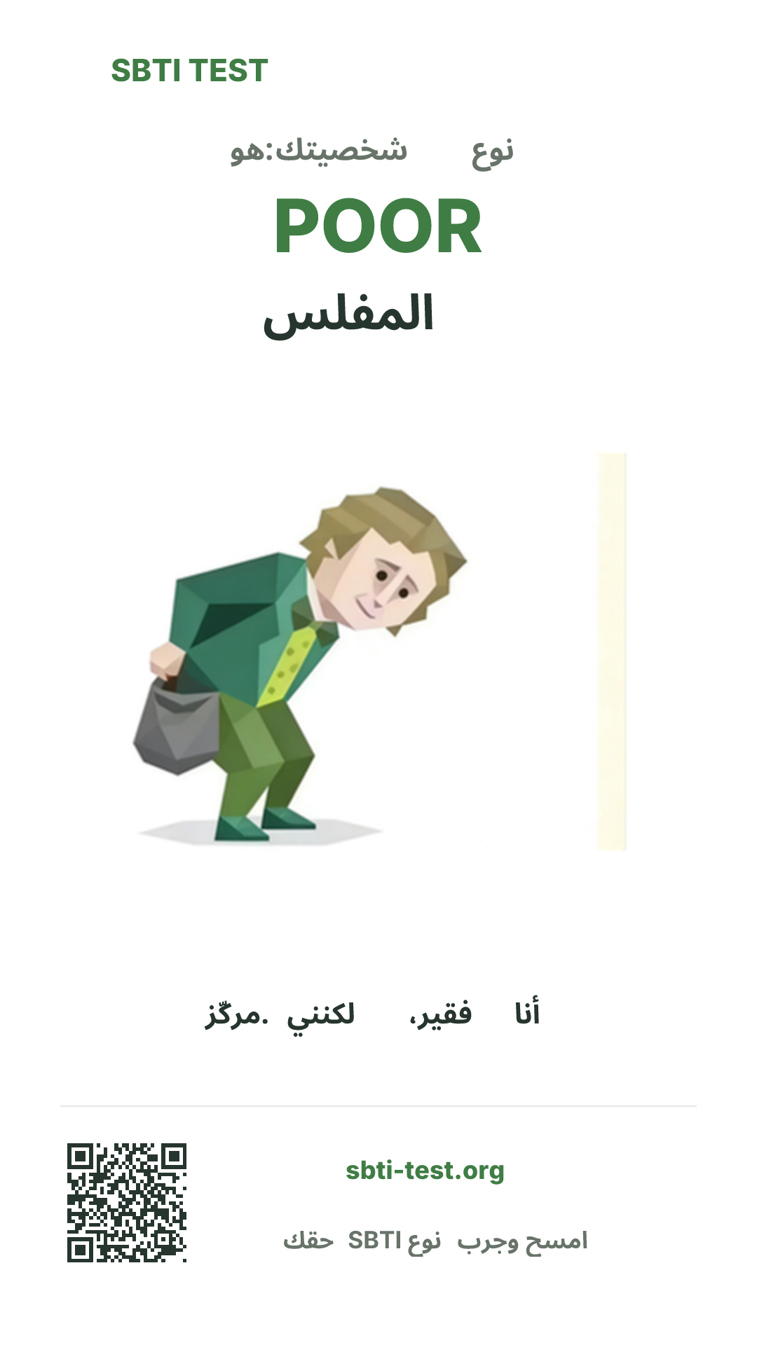 ملصق عمودي لنتيجة SBTI POOR المفلس مع الصورة الرئيسية ومعلومات المشاركة