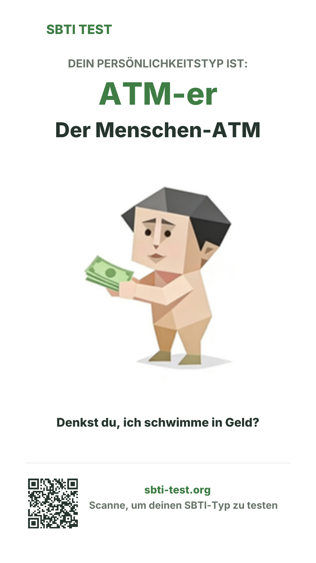 Vertikales SBTI-Poster für ATM-er Der Menschen-ATM, mit Typmotiv und Share-Infos
