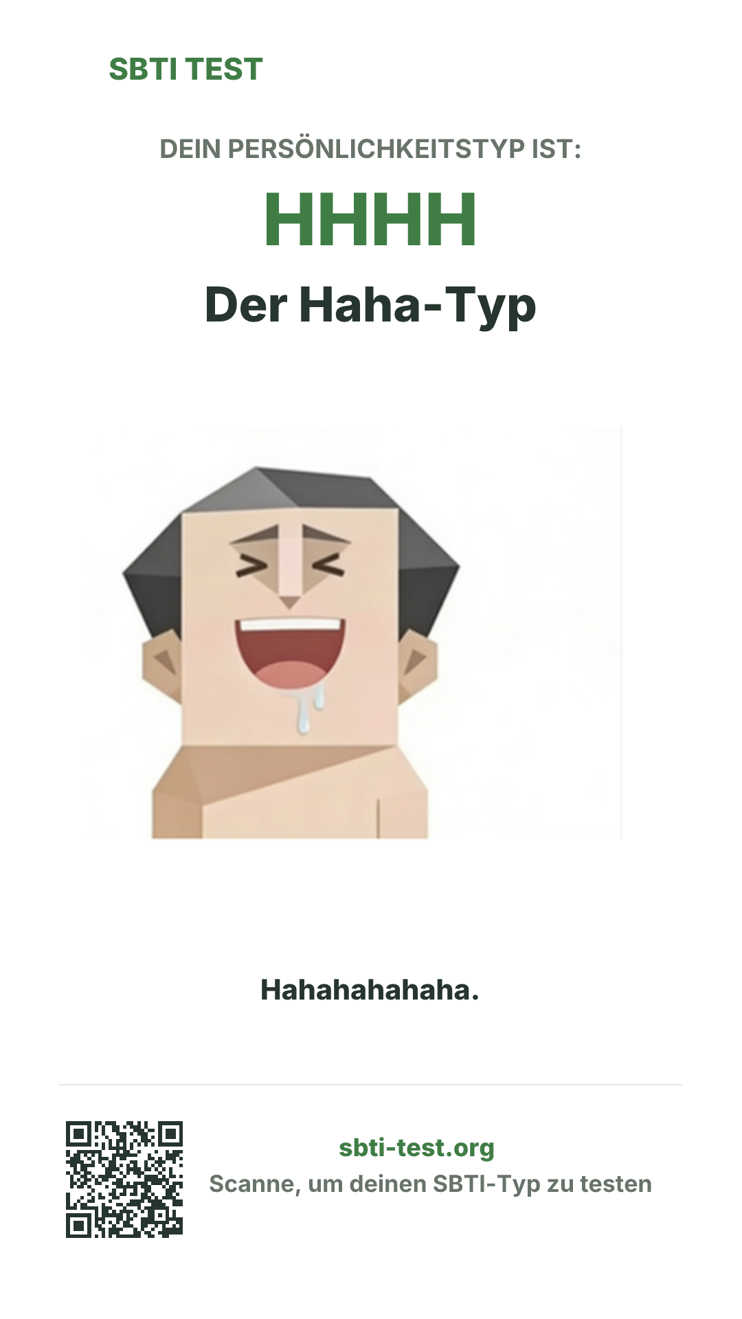 Vertikales SBTI-Poster für HHHH Der Haha-Typ, mit Typmotiv und Share-Infos