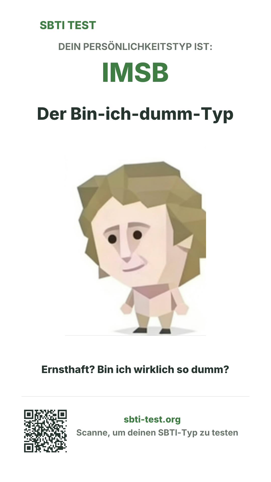 Vertikales SBTI-Poster für IMSB Selbstzweifler, mit Typmotiv und Share-Infos