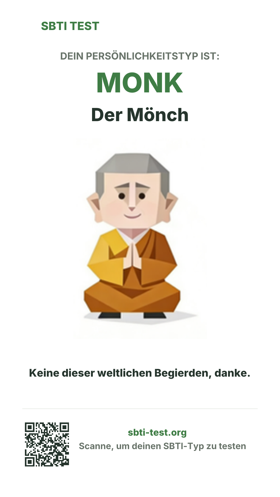Vertikales SBTI-Poster für MONK Der Mönch, mit Typmotiv und Share-Infos