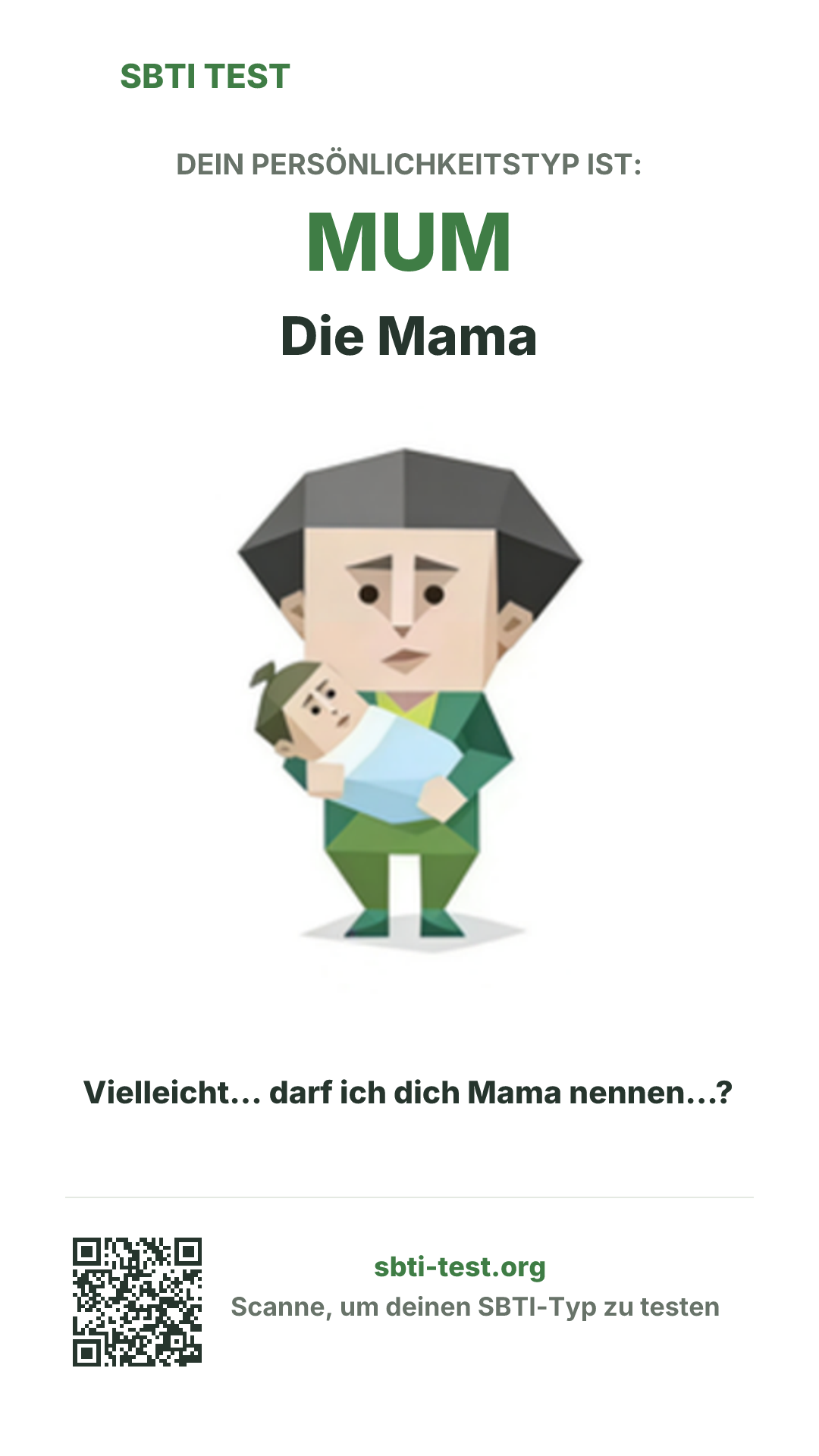 Vertikales SBTI-Poster für MUM Die Mama, mit Typmotiv und Share-Infos