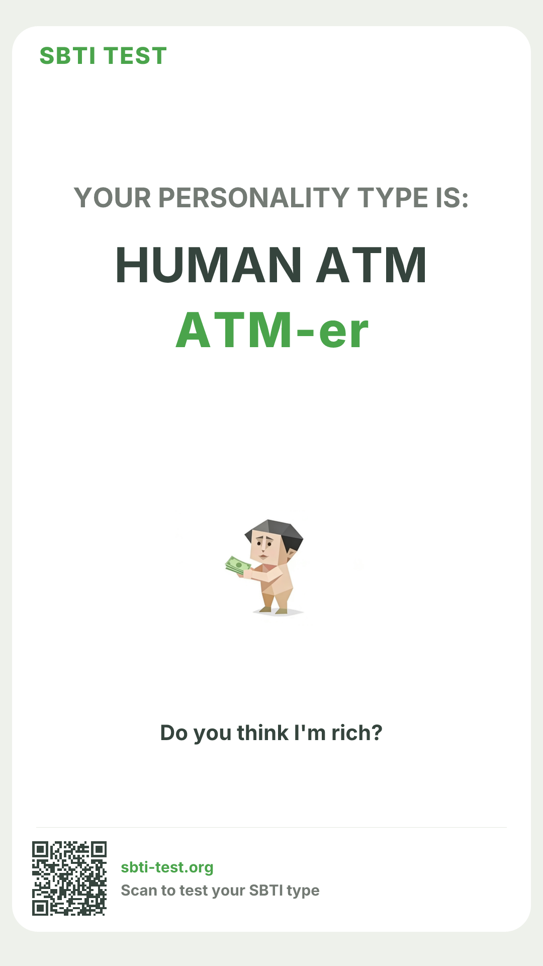 Affiche verticale SBTI pour ATM-er Donneur excessif, avec le visuel du type et les infos de partage