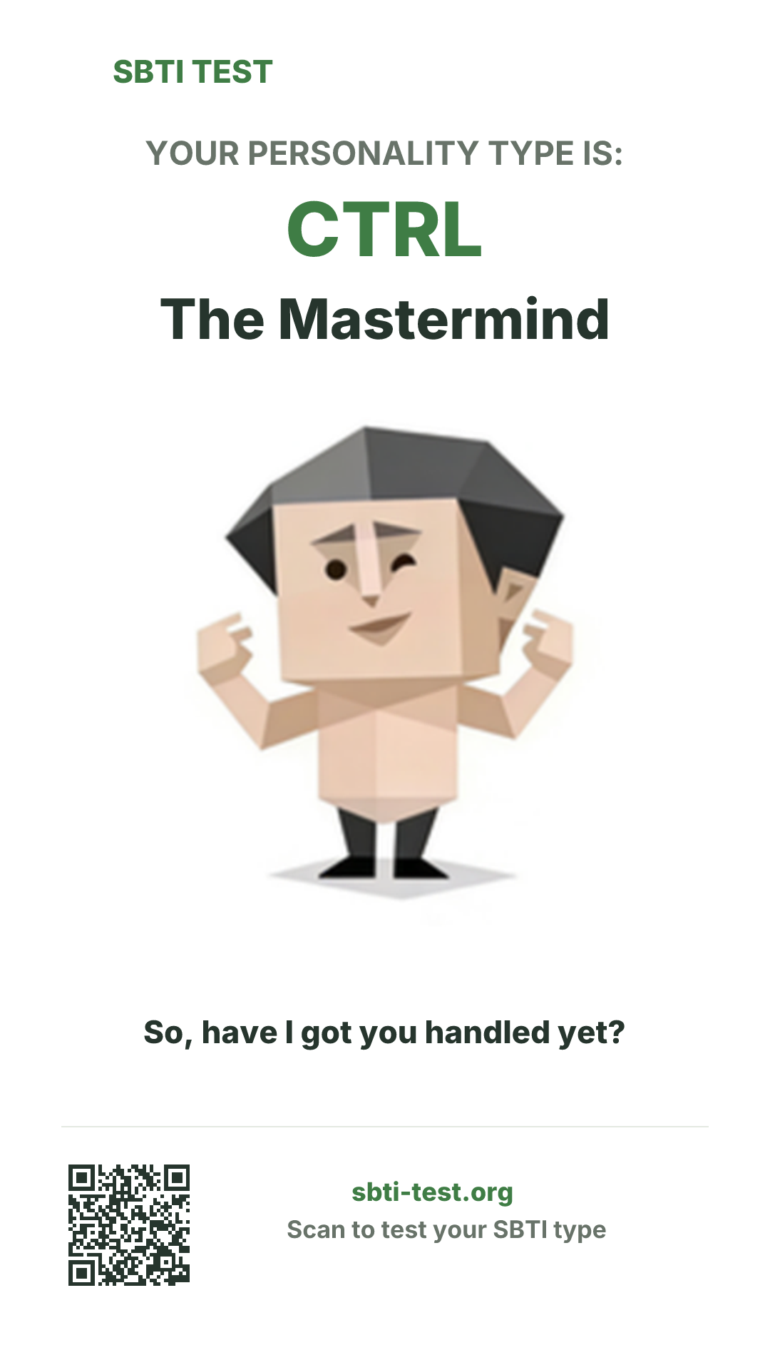Vertical SBTI poster for CTRL The Mastermind, showing the type artwork and share details