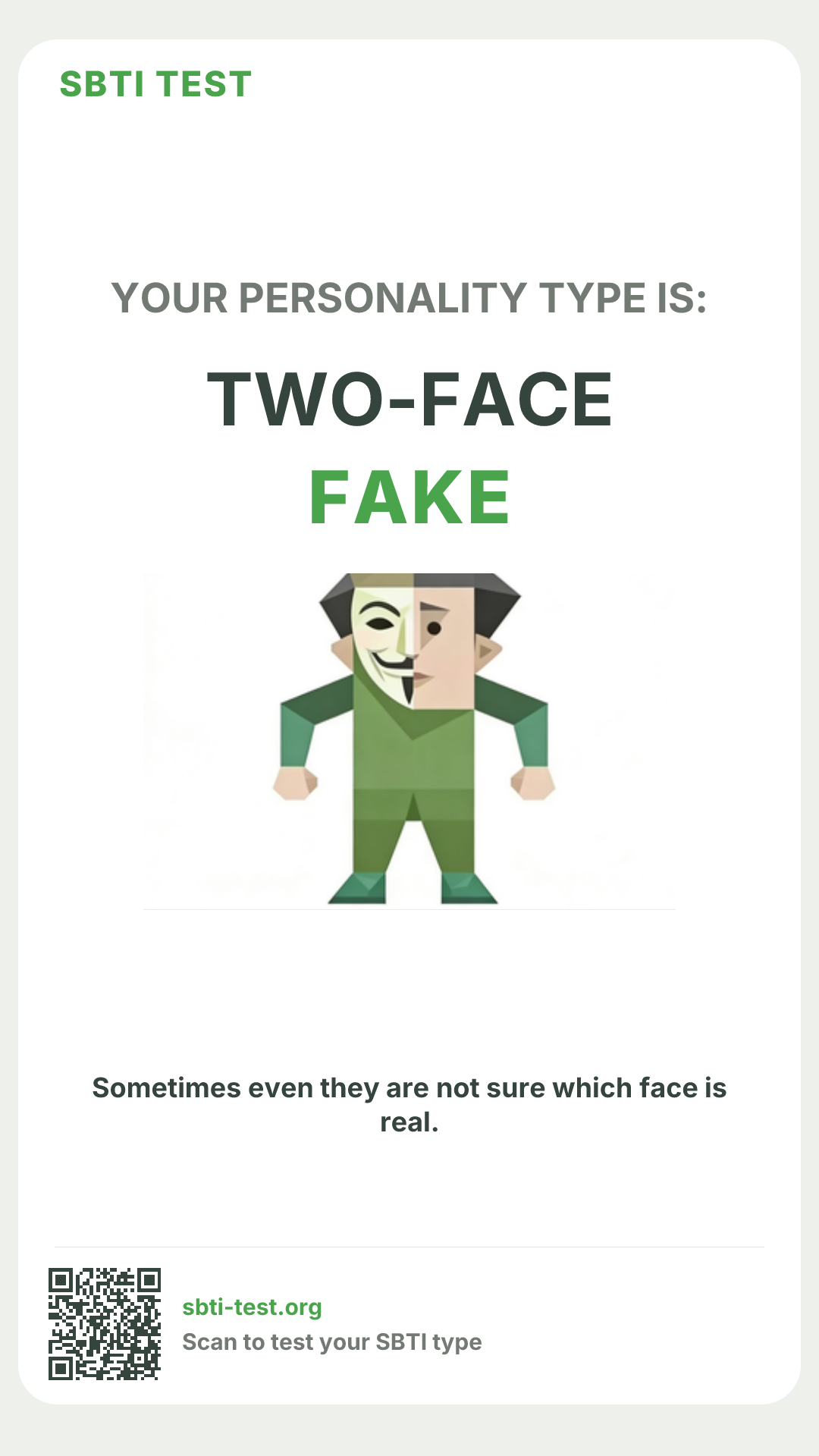 Affiche verticale SBTI pour FAKE Caméléon social, avec le visuel du type et les infos de partage