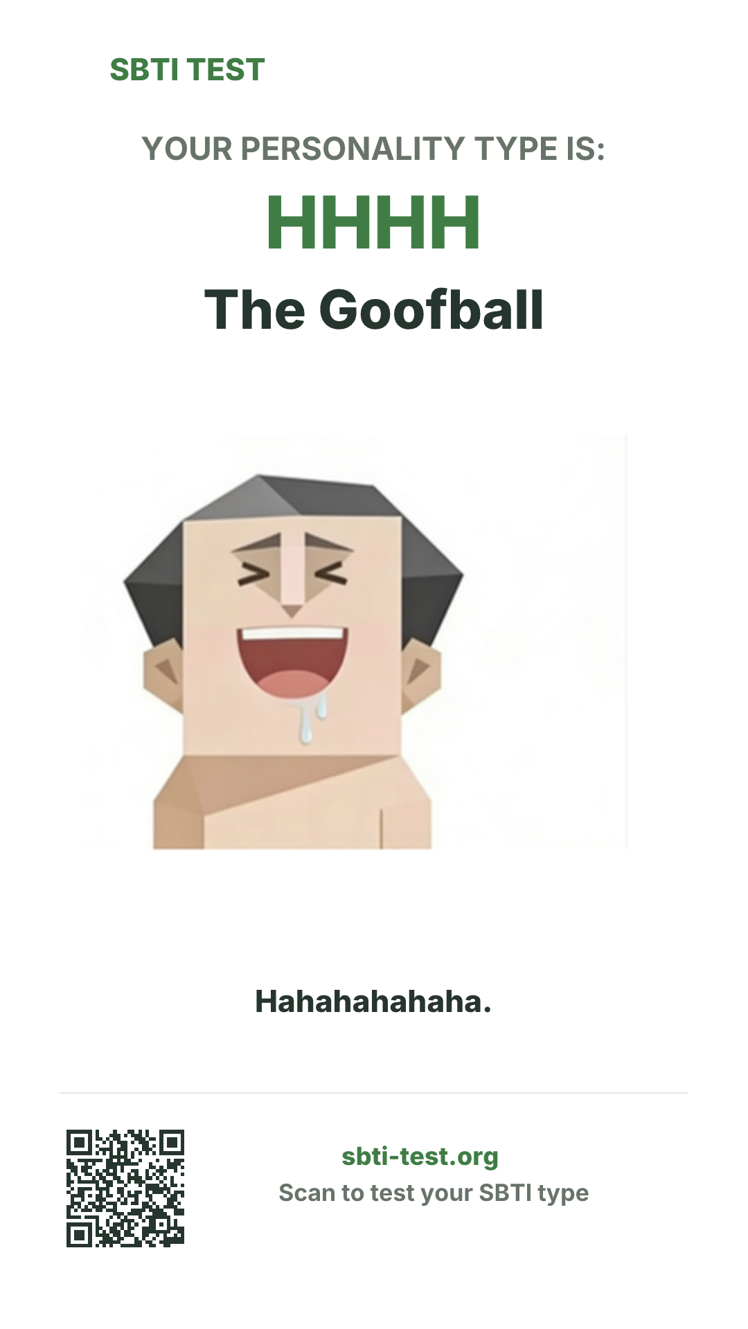 Vertical SBTI poster for HHHH The Goofball, showing the type artwork and share details