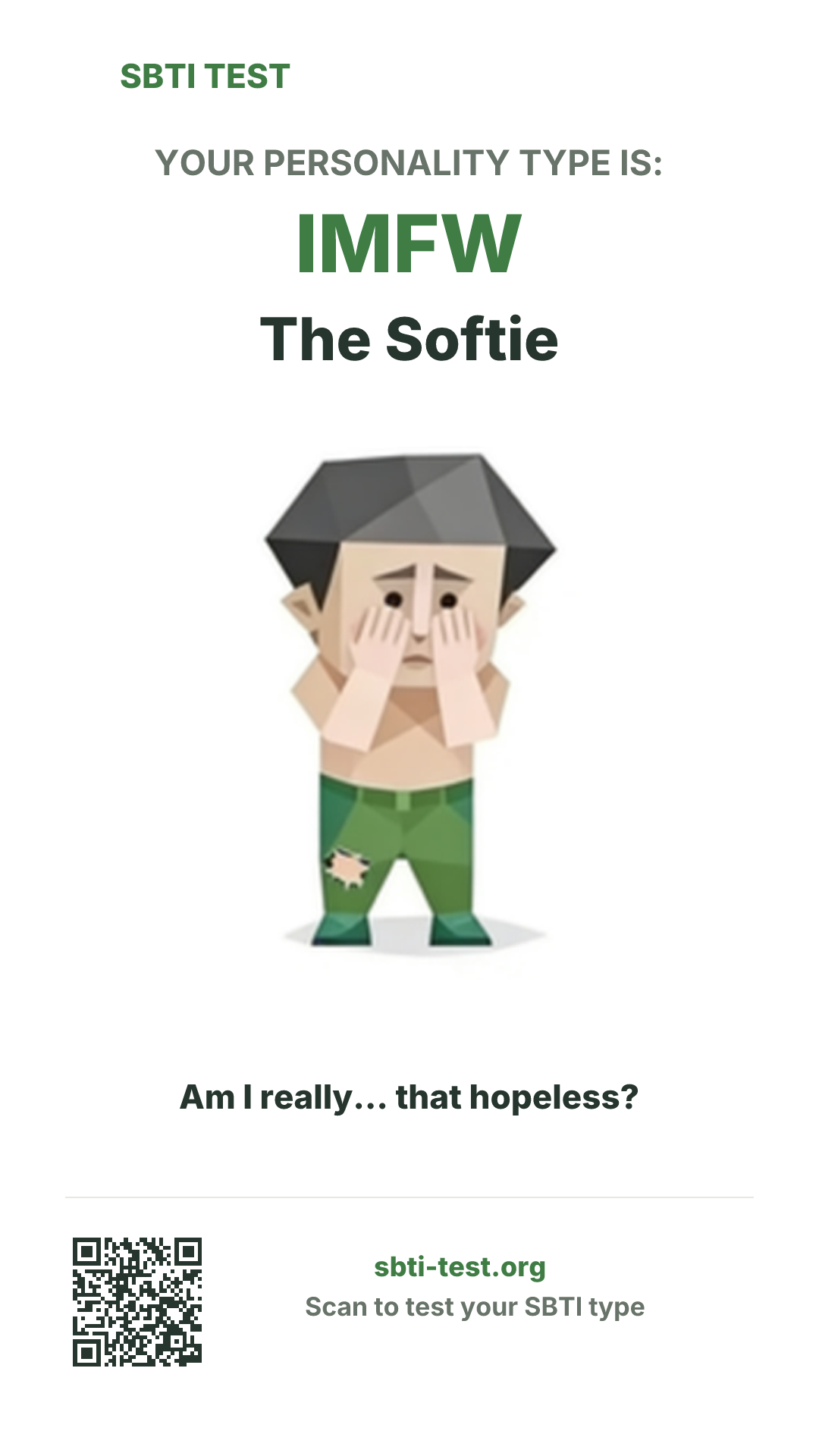 Vertical SBTI poster for IMFW The Softie, showing the type artwork and share details