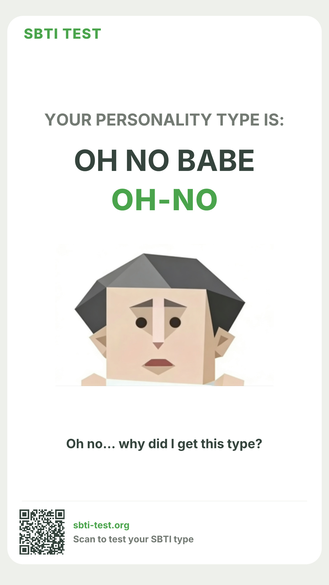 Affiche verticale SBTI pour OH-NO Sonnette d'alarme, avec le visuel du type et les infos de partage