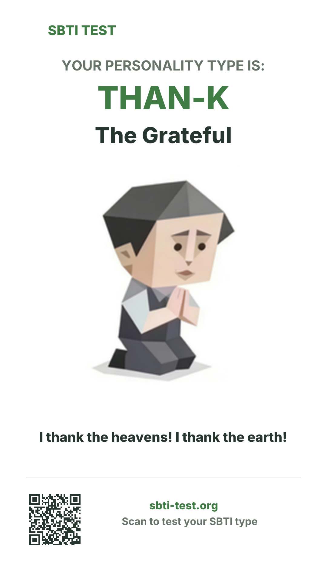 Vertical SBTI poster for THAN-K The Grateful, showing the type artwork and share details