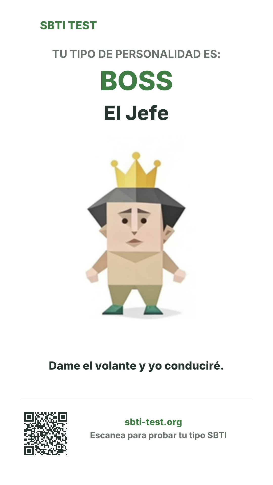 Póster vertical de SBTI para BOSS El Jefe, con la ilustración y la información para compartir