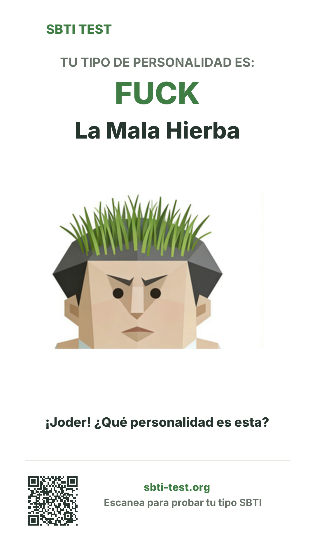 Póster vertical de SBTI para FUCK La Mala Hierba, con la ilustración y la información para compartir