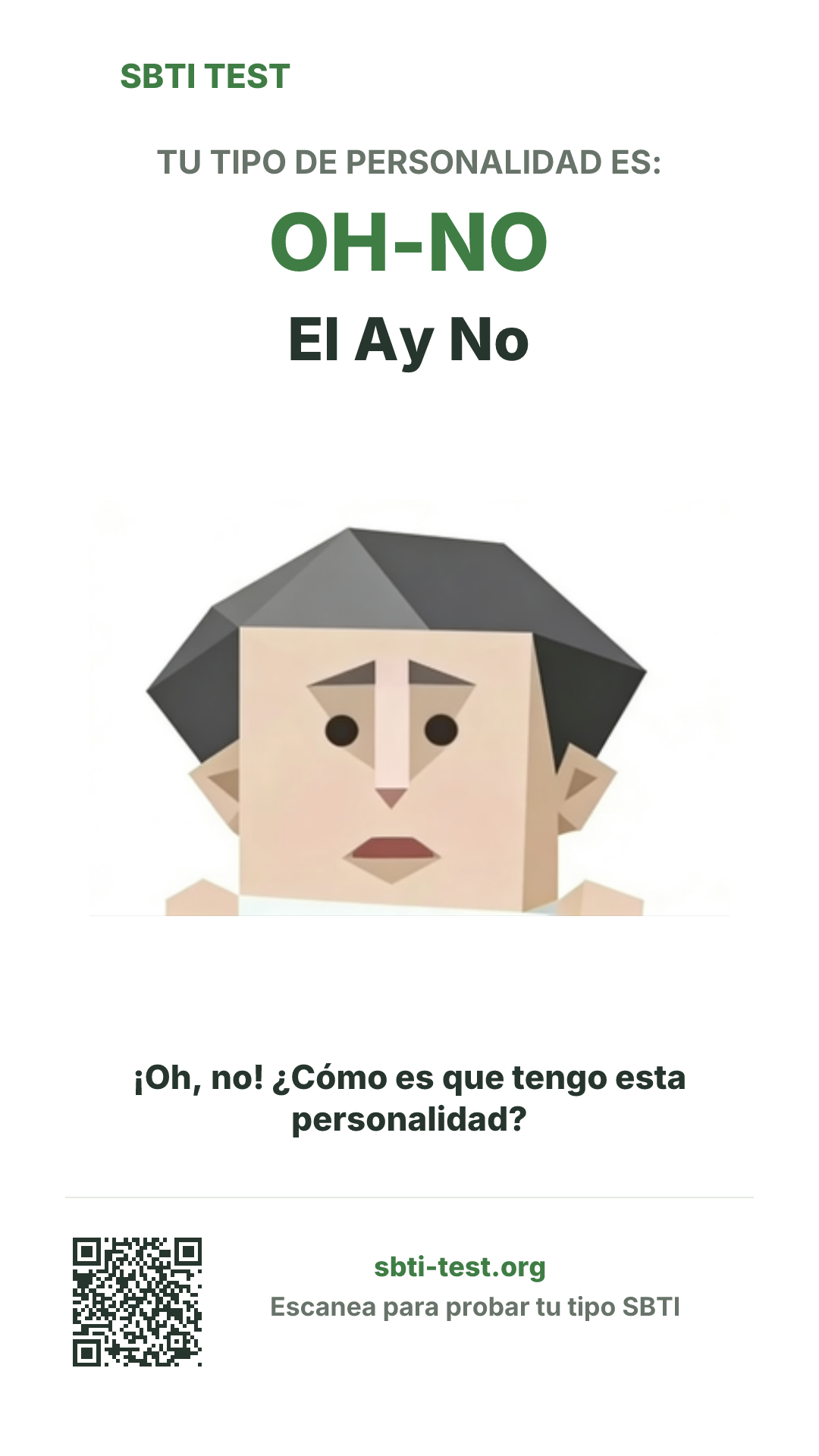 Póster vertical de SBTI para OH-NO El Ay No, con la ilustración y la información para compartir