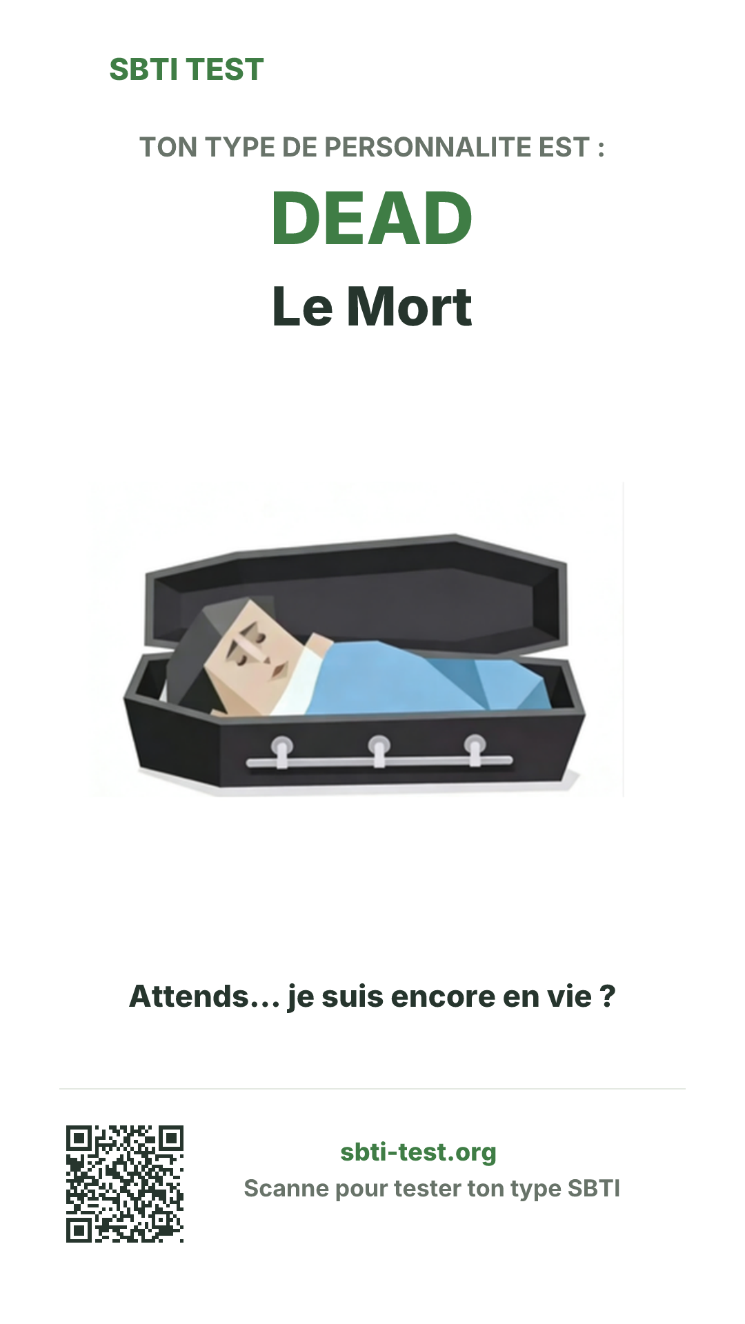 Affiche verticale SBTI pour DEAD Le Mort, avec le visuel du type et les infos de partage