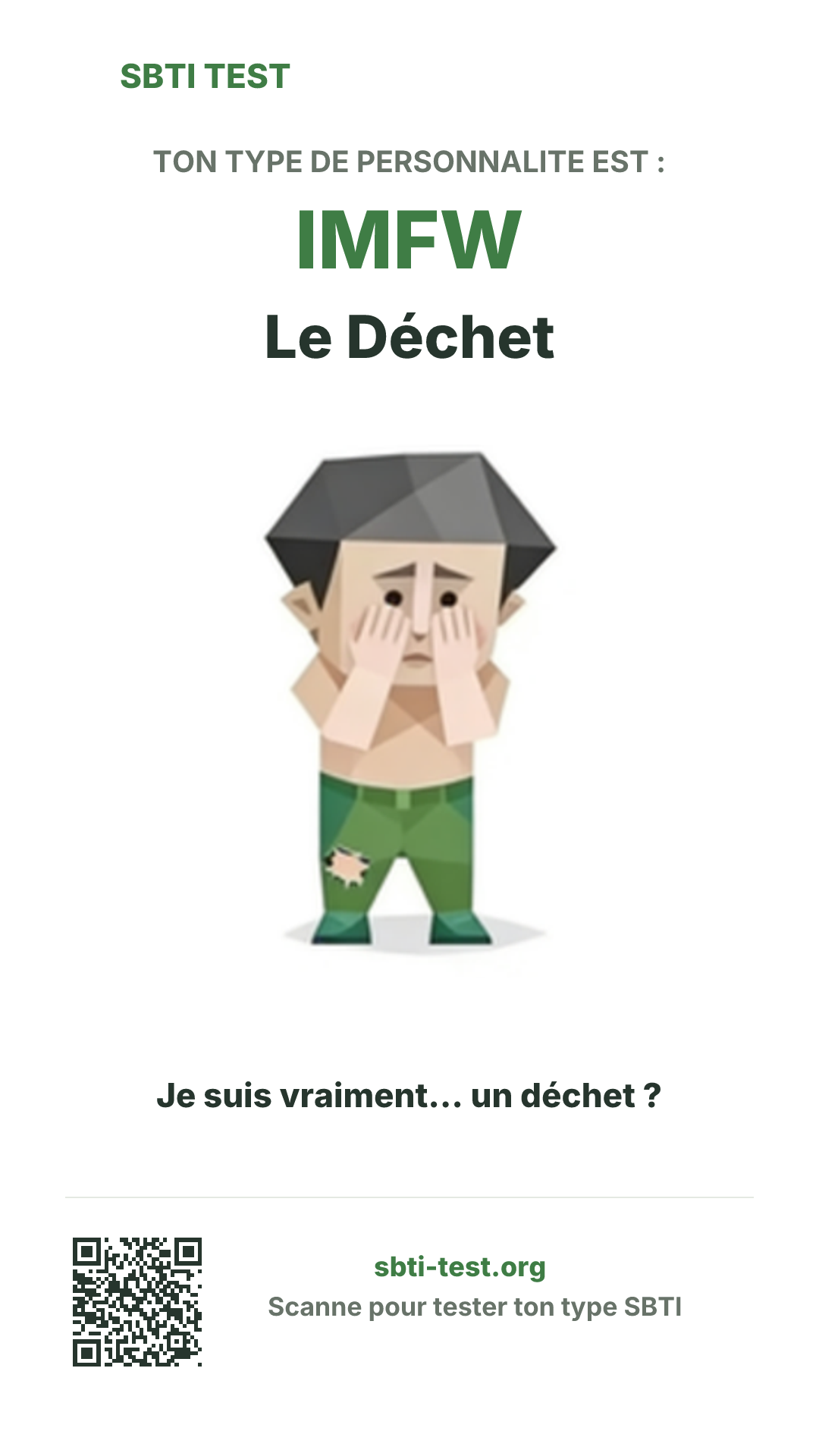 Affiche verticale SBTI pour IMFW Le Déchet, avec le visuel du type et les infos de partage