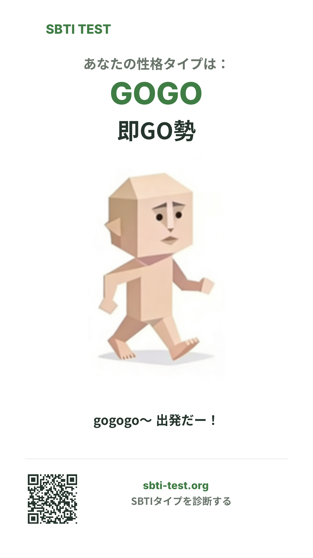 GOGO 即GO勢 の SBTI 縦長ポスター画像。タイプのビジュアルと共有情報を表示
