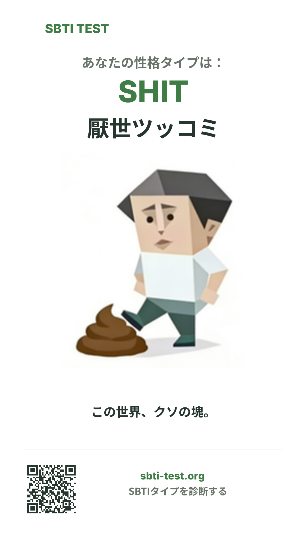 SHIT 厭世家 の SBTI 縦長ポスター画像。タイプのビジュアルと共有情報を表示