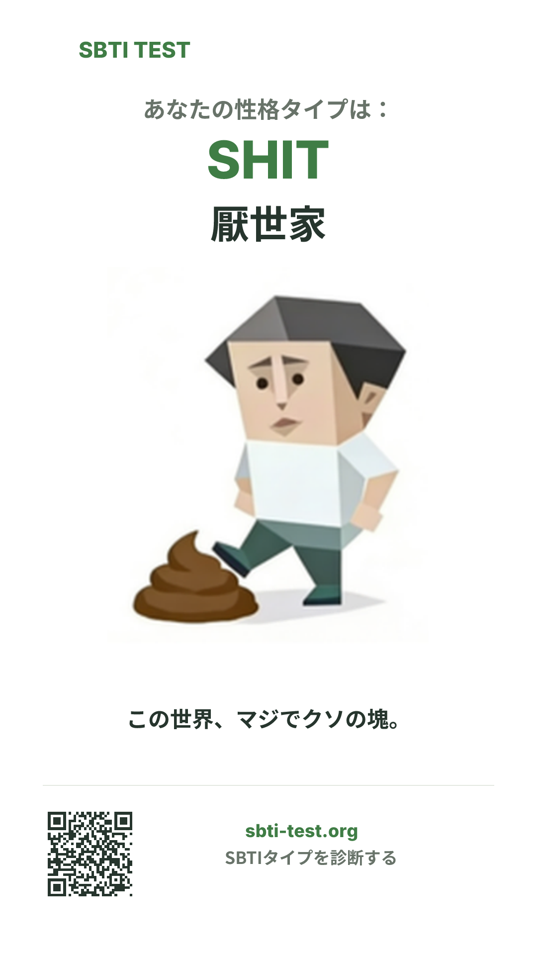 SHIT 厭世家 の SBTI 縦長ポスター画像。タイプのビジュアルと共有情報を表示
