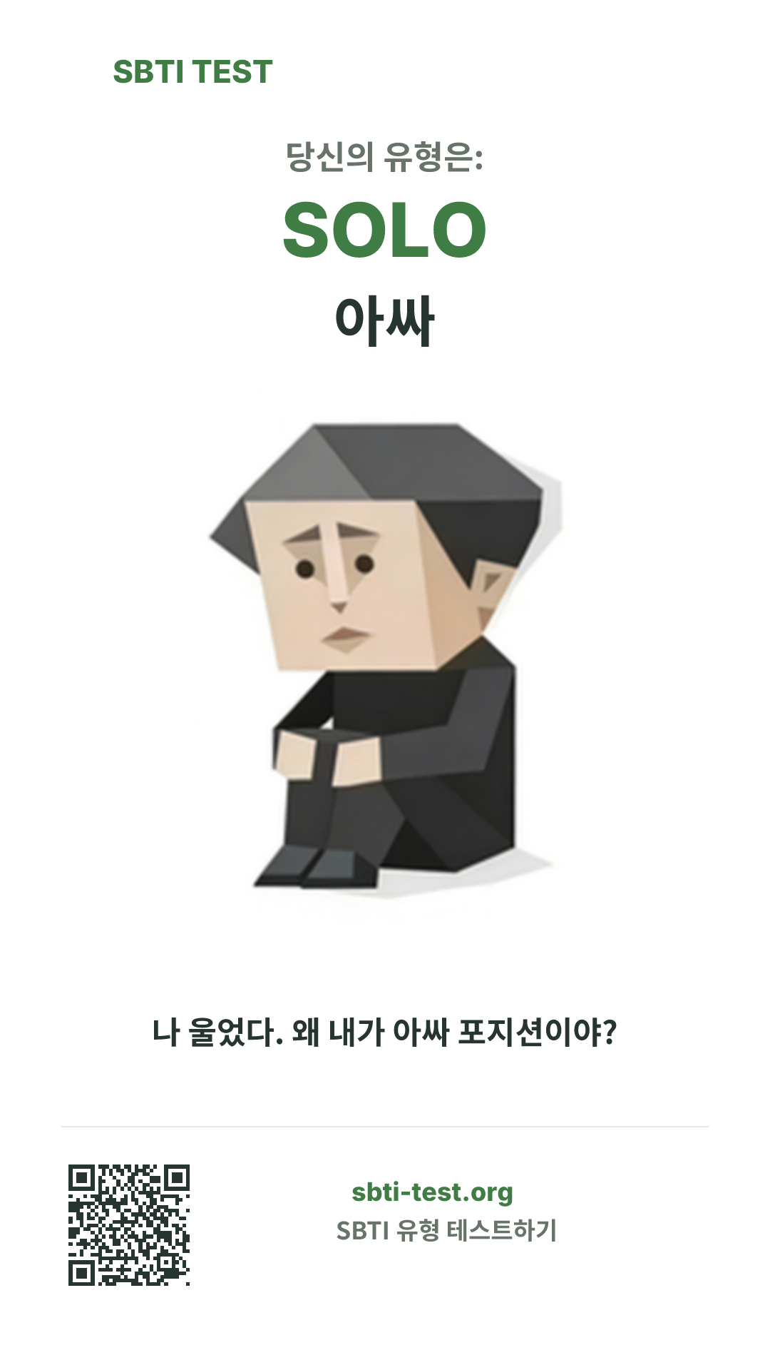 SOLO 외톨이 SBTI 세로 포스터 이미지, 유형 비주얼과 공유 정보 표시