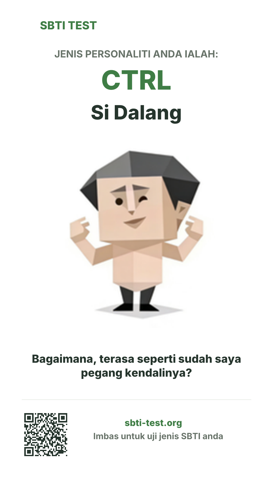 Poster menegak SBTI untuk CTRL Si Dalang dengan visual jenis dan maklumat perkongsian