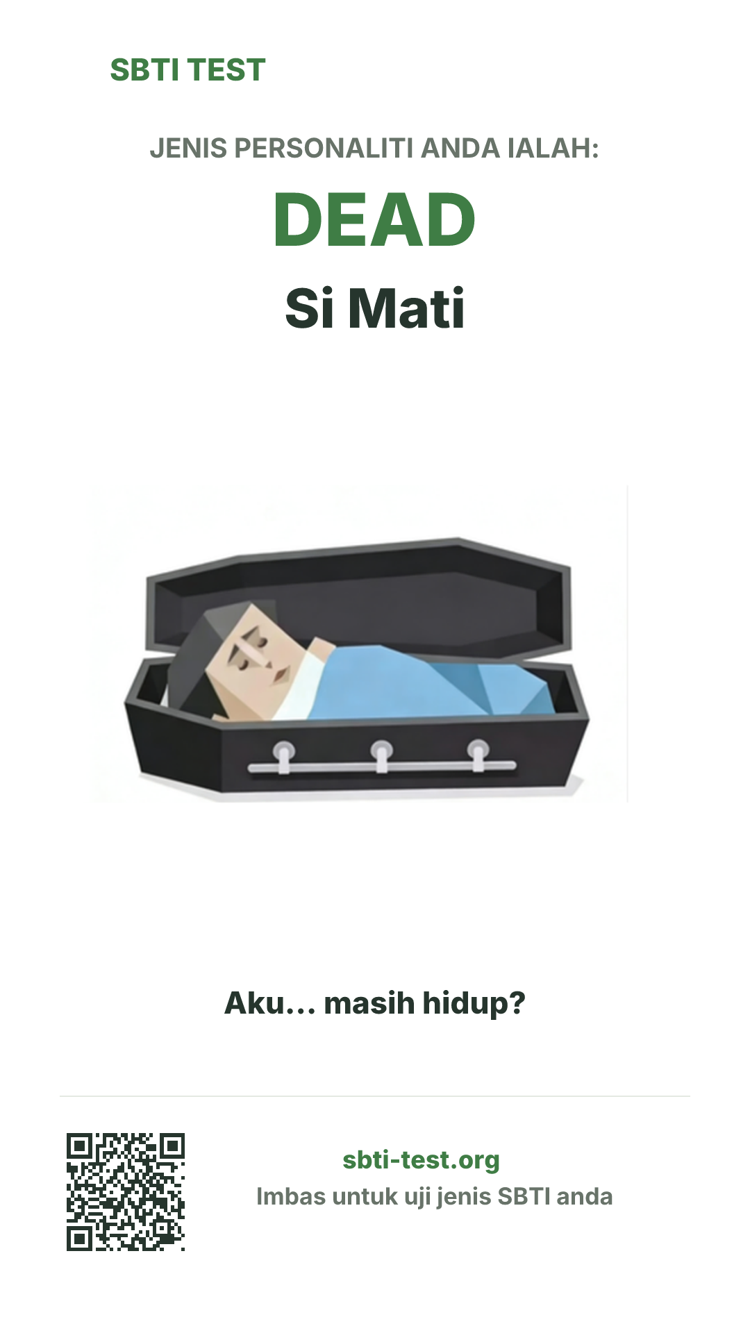 Poster menegak SBTI untuk DEAD Si Mati dengan visual jenis dan maklumat perkongsian