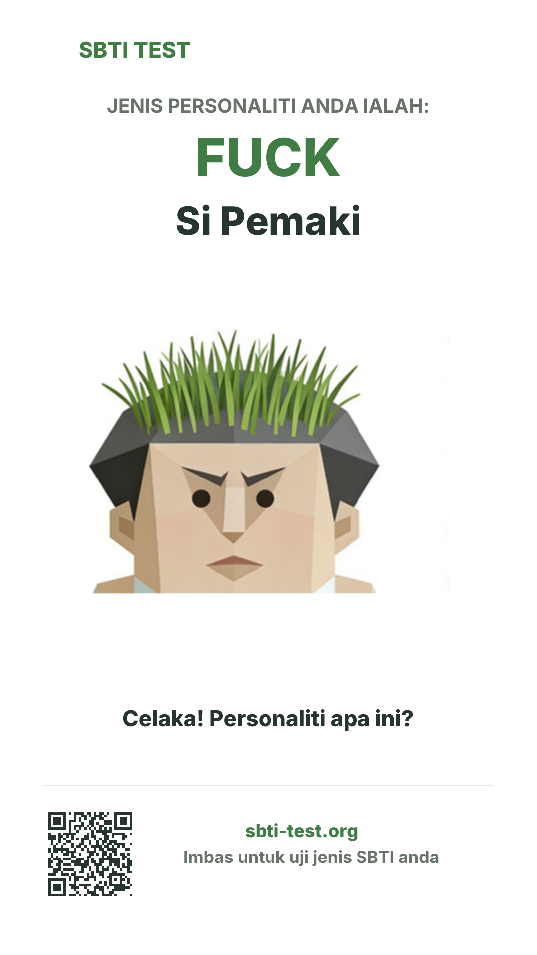 Poster menegak SBTI untuk FUCK Si Pemaki dengan visual jenis dan maklumat perkongsian