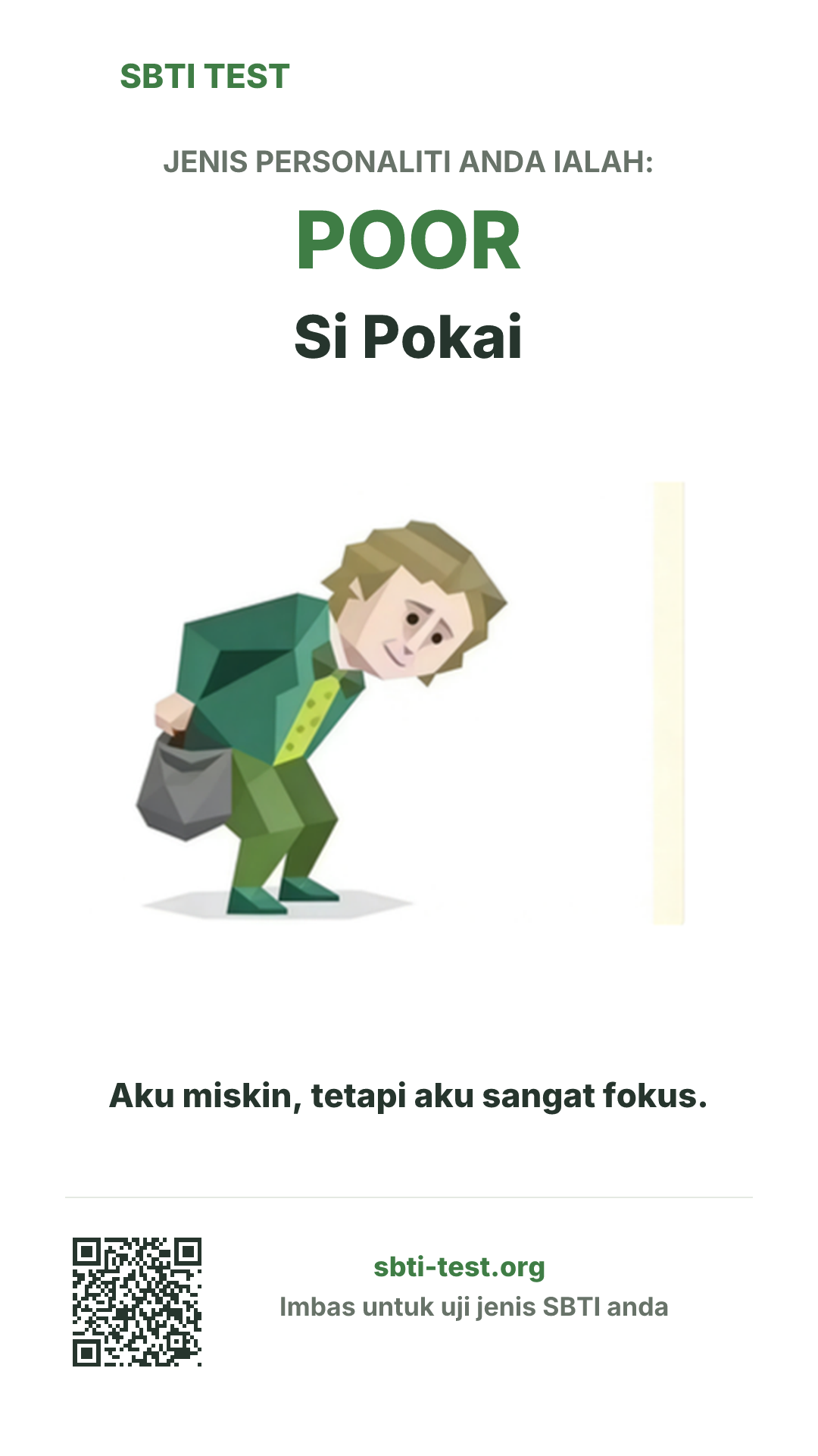 Poster menegak SBTI untuk POOR Si Pokai dengan visual jenis dan maklumat perkongsian