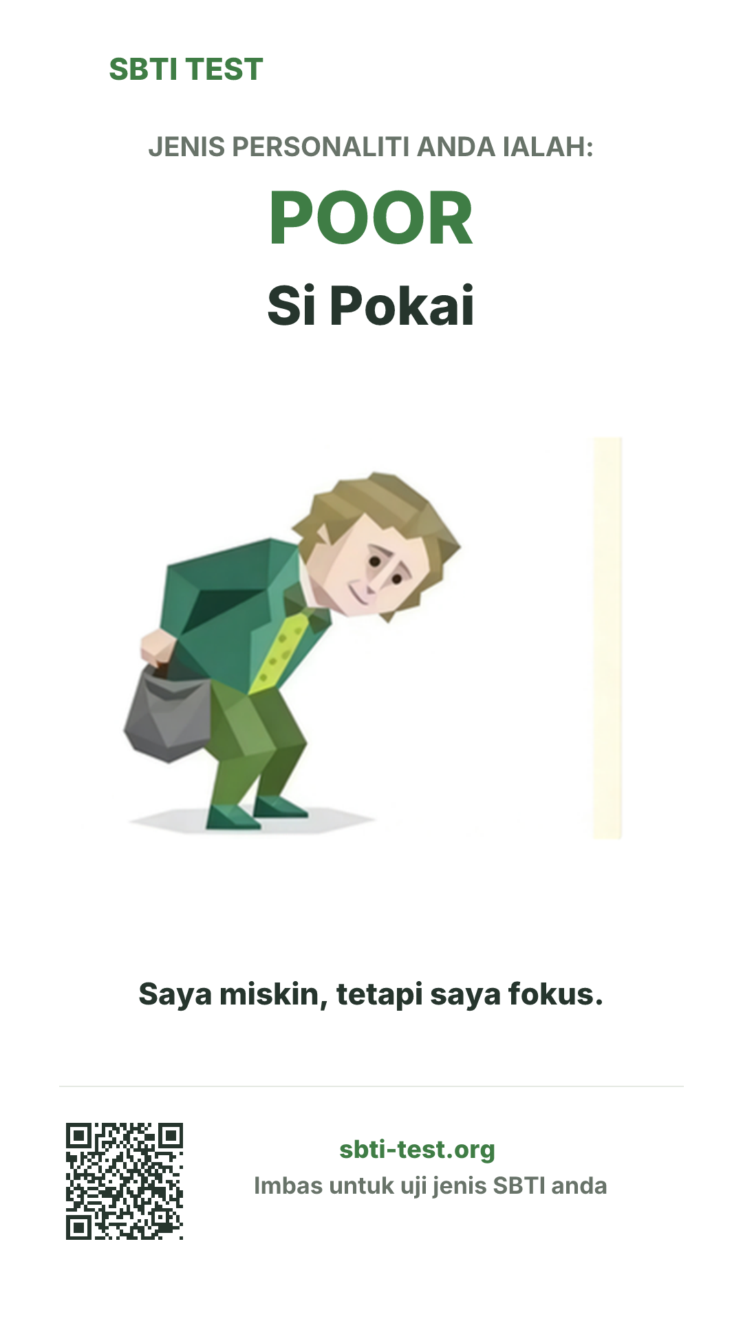 Poster menegak SBTI untuk POOR Si Pokai dengan visual jenis dan maklumat perkongsian
