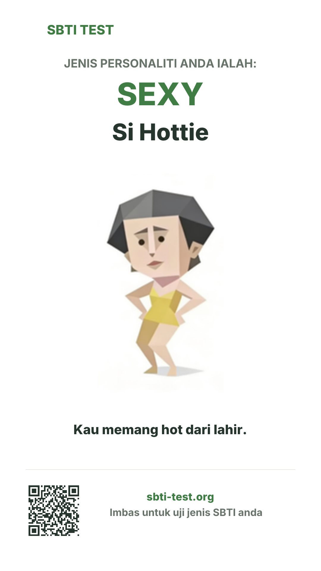 Poster menegak SBTI untuk SEXY Si Hottie dengan visual jenis dan maklumat perkongsian