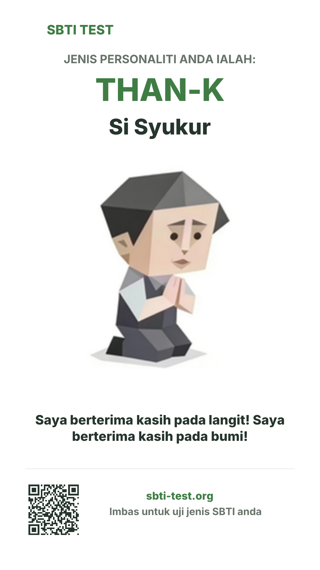 Poster menegak SBTI untuk THAN-K Si Syukur dengan visual jenis dan maklumat perkongsian
