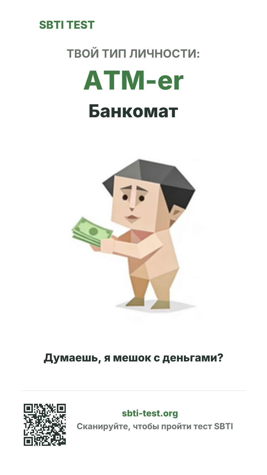 Вертикальный постер SBTI для ATM-er Банкомат с визуалом типа и данными для шаринга