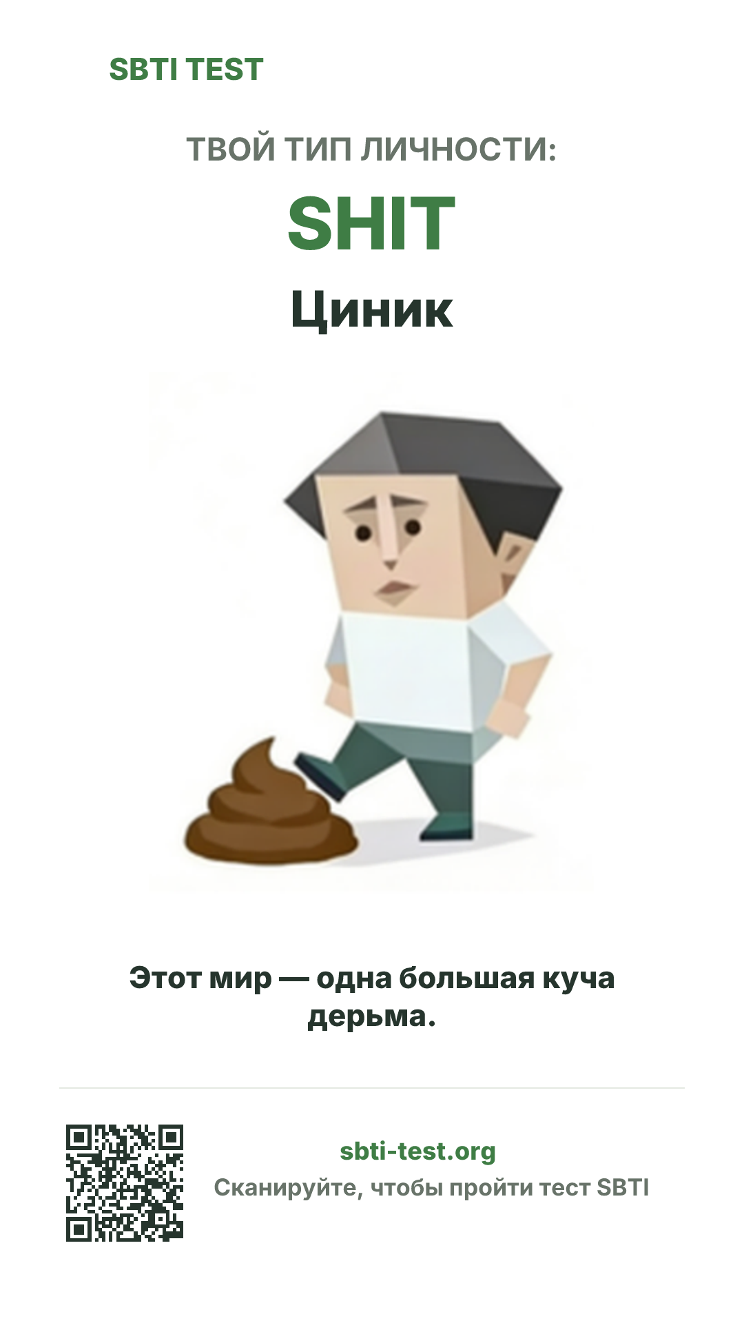 Вертикальный постер SBTI для SHIT Циник с визуалом типа и данными для шаринга