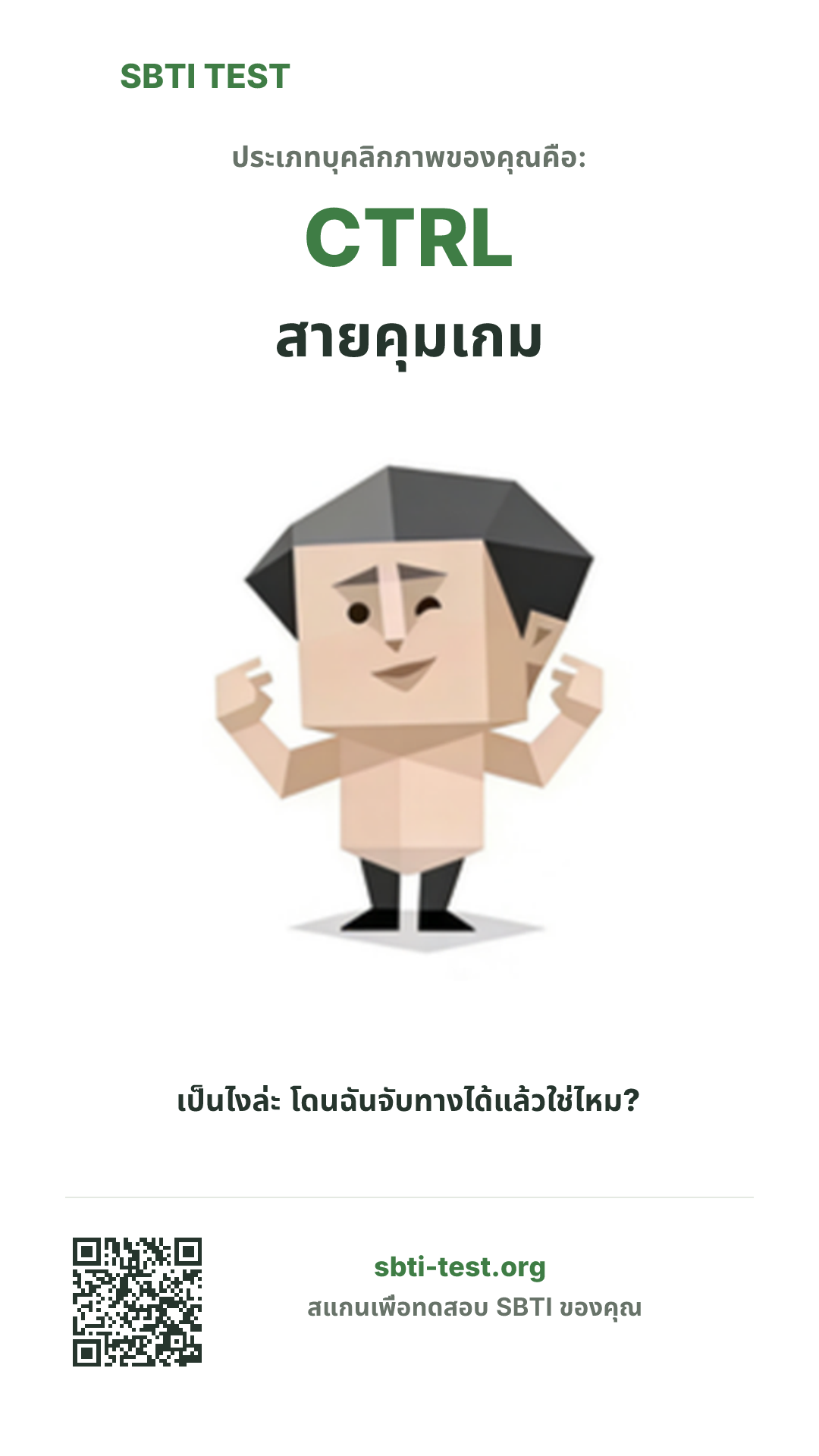 โปสเตอร์แนวตั้ง SBTI ของ CTRL สายคุมเกม แสดงภาพหลักของไทป์และข้อมูลสำหรับแชร์