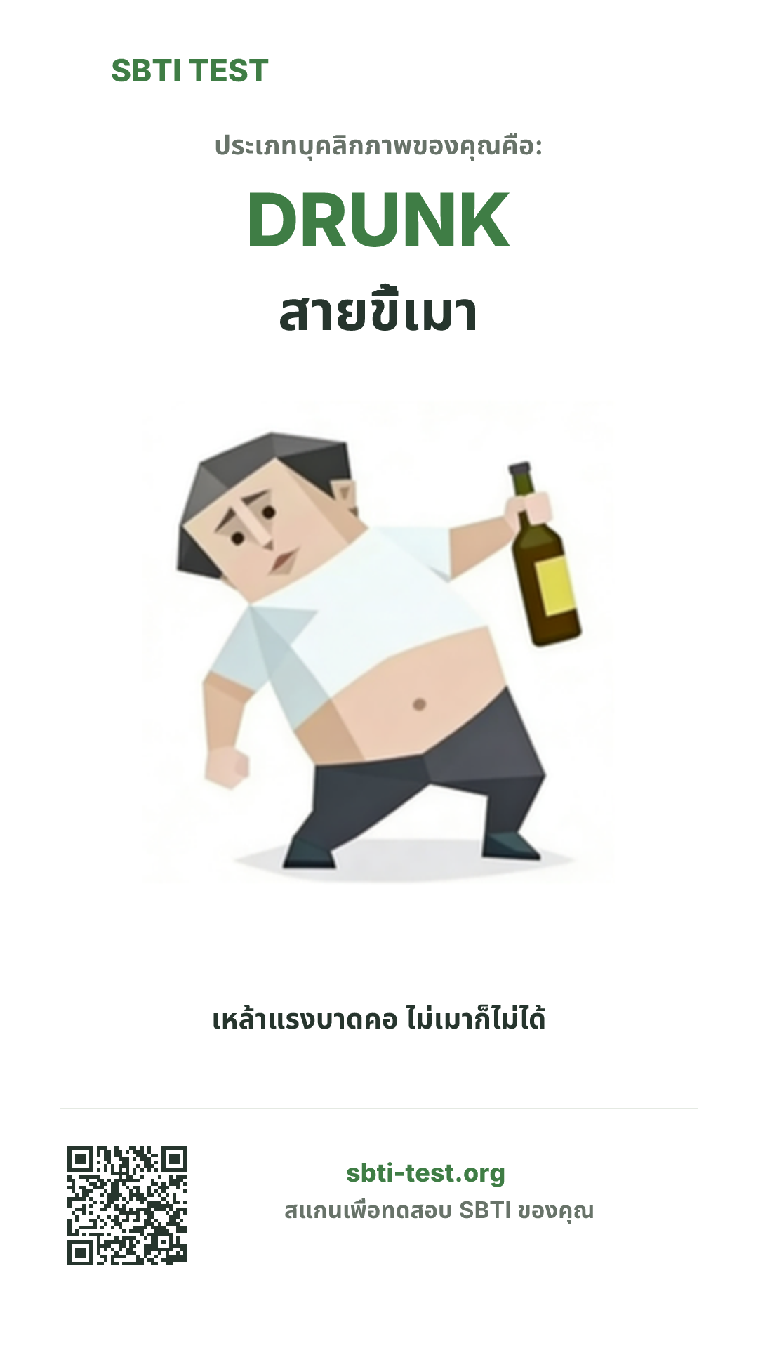 โปสเตอร์แนวตั้ง SBTI ของ DRUNK สายขี้เมา แสดงภาพหลักของไทป์และข้อมูลสำหรับแชร์