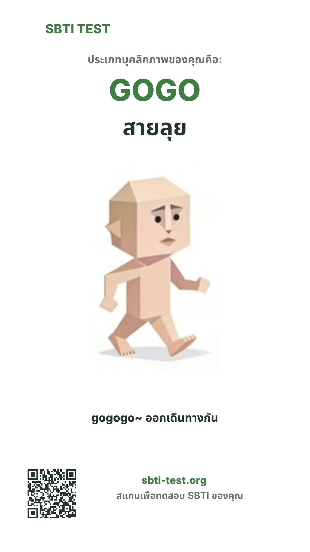 โปสเตอร์แนวตั้ง SBTI ของ GOGO สายลุย แสดงภาพหลักของไทป์และข้อมูลสำหรับแชร์