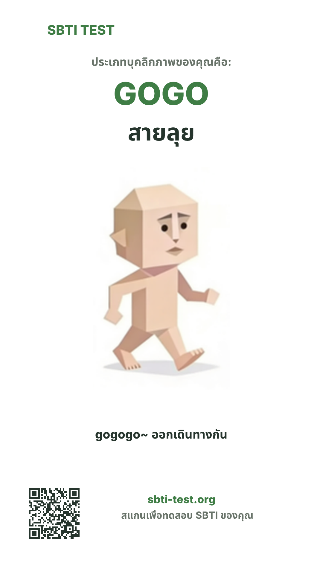 โปสเตอร์แนวตั้ง SBTI ของ GOGO สายลุย แสดงภาพหลักของไทป์และข้อมูลสำหรับแชร์