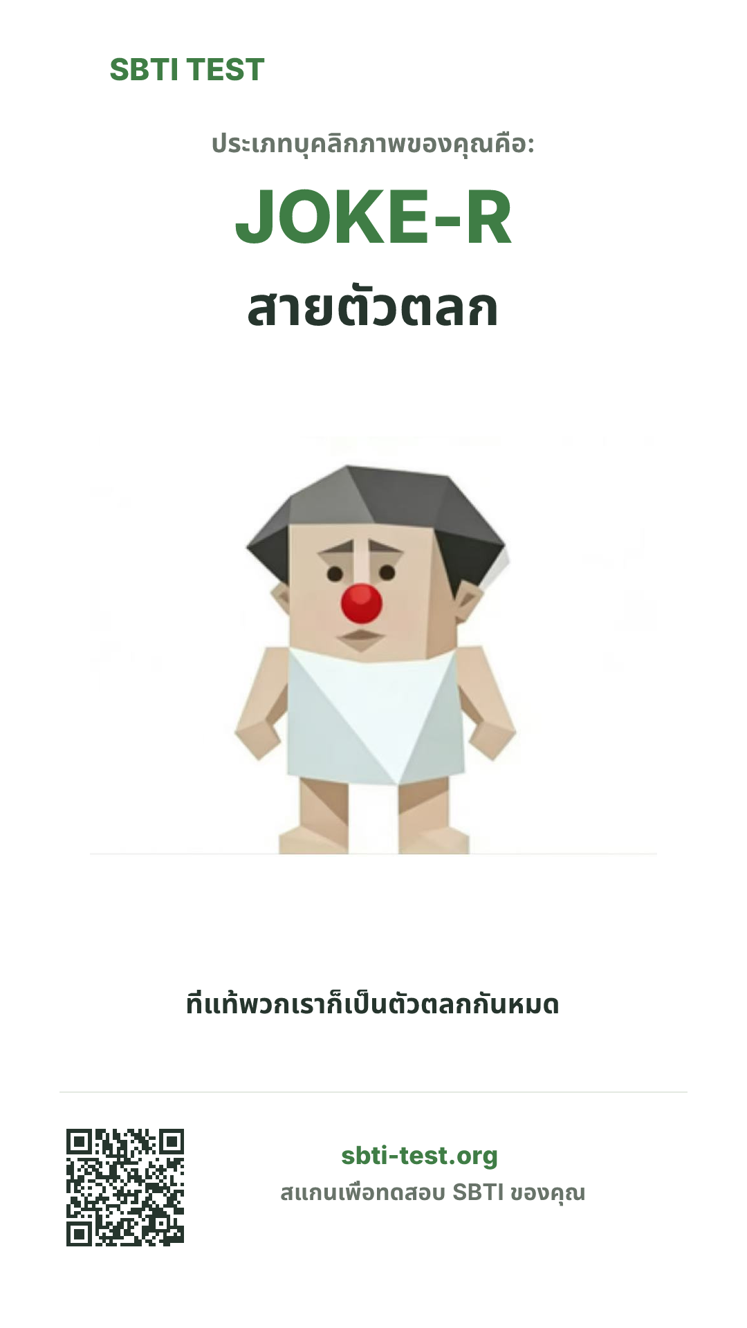 โปสเตอร์แนวตั้ง SBTI ของ JOKE-R สายตัวตลก แสดงภาพหลักของไทป์และข้อมูลสำหรับแชร์
