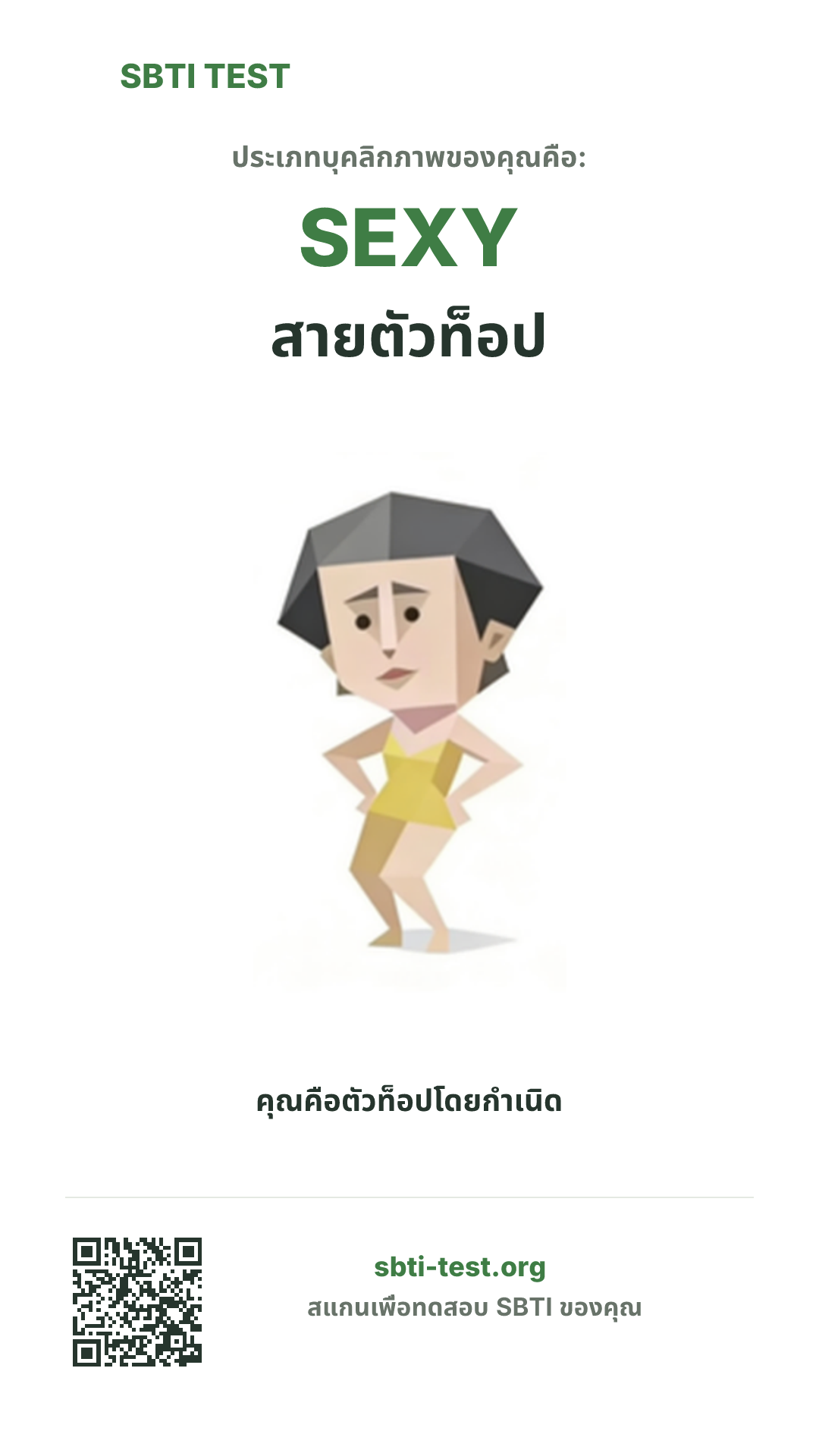 โปสเตอร์แนวตั้ง SBTI ของ SEXY สายตัวท็อป แสดงภาพหลักของไทป์และข้อมูลสำหรับแชร์