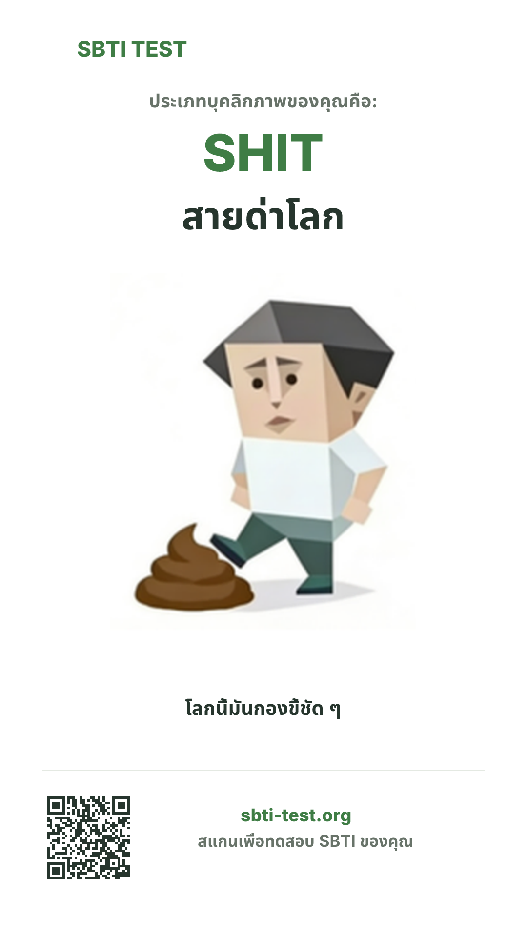 โปสเตอร์แนวตั้ง SBTI ของ SHIT สายด่าโลก แสดงภาพหลักของไทป์และข้อมูลสำหรับแชร์