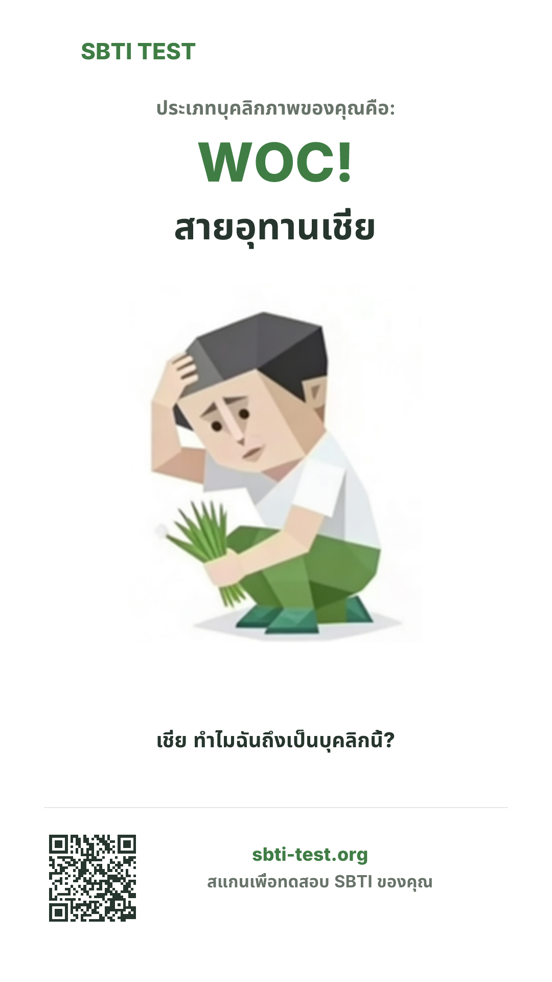 โปสเตอร์แนวตั้ง SBTI ของ WOC! สายอุทานเชี่ย แสดงภาพหลักของไทป์และข้อมูลสำหรับแชร์