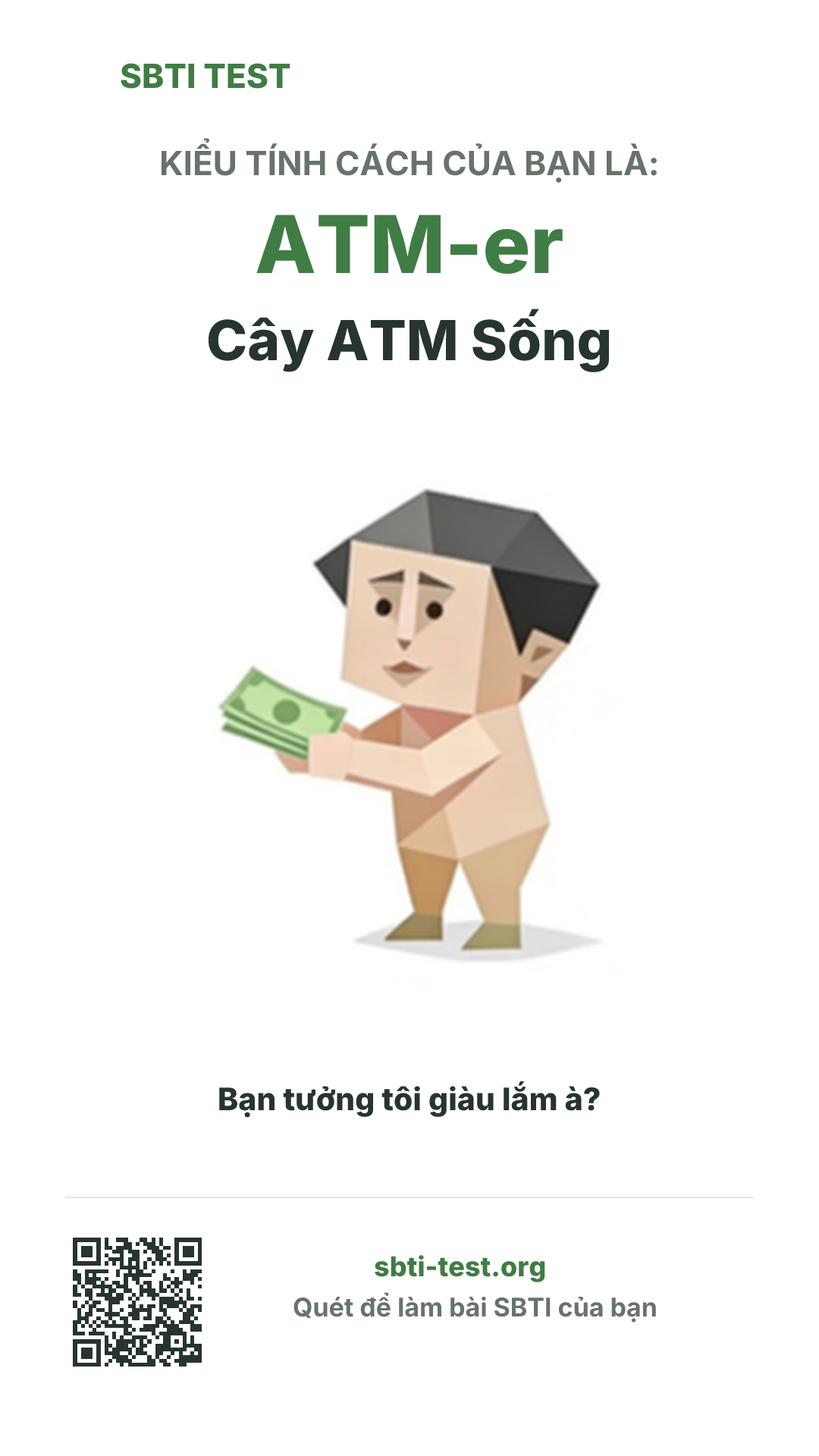 Poster dọc SBTI cho ATM-er Hệ ATM Sống, hiển thị hình kiểu SBTI và thông tin chia sẻ