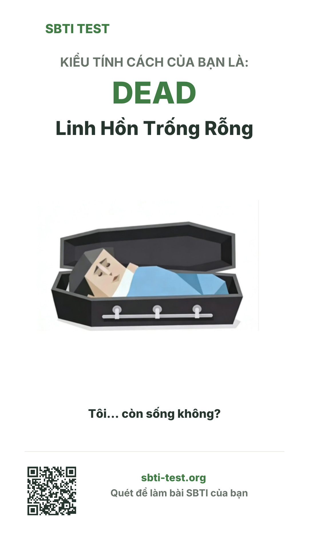 Poster dọc SBTI cho DEAD Kẻ Chết, hiển thị hình kiểu SBTI và thông tin chia sẻ