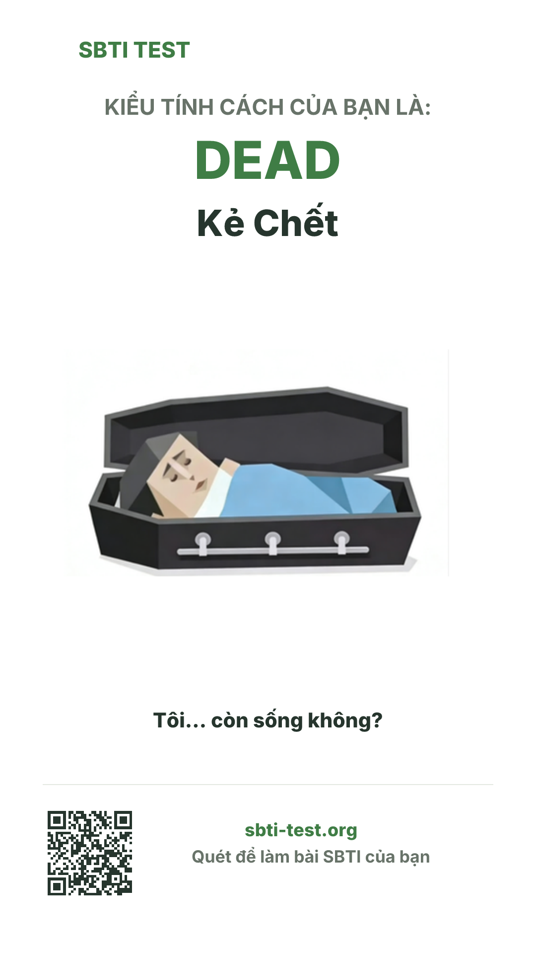 Poster dọc SBTI cho DEAD Kẻ Chết, hiển thị hình kiểu SBTI và thông tin chia sẻ