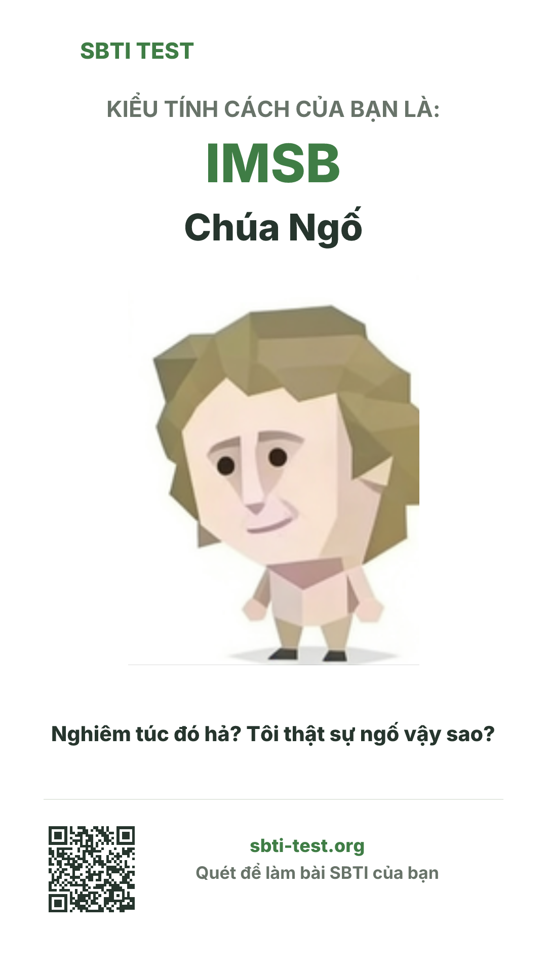 Poster dọc SBTI cho IMSB Hệ Ngốc, hiển thị hình kiểu SBTI và thông tin chia sẻ