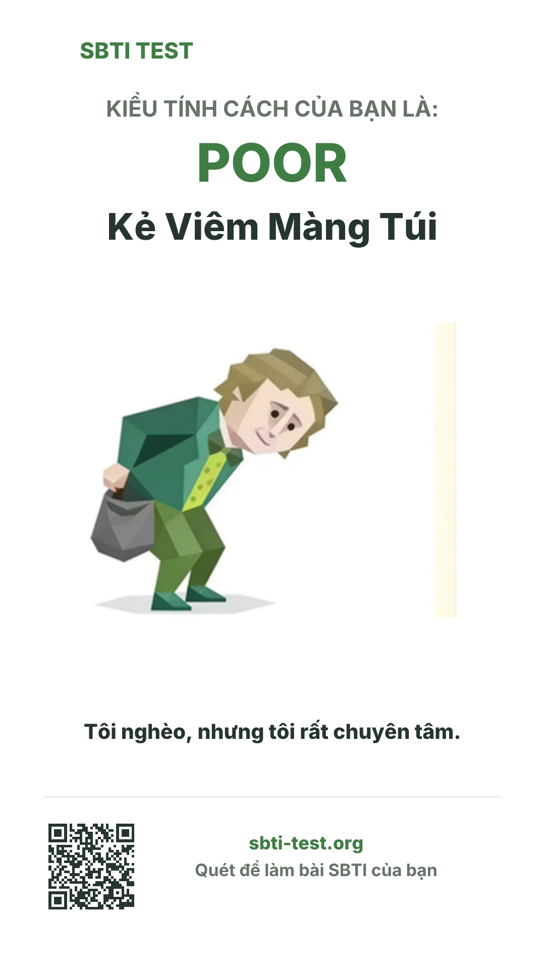 Poster dọc SBTI cho POOR Hệ Viêm Màng Túi, hiển thị hình kiểu SBTI và thông tin chia sẻ