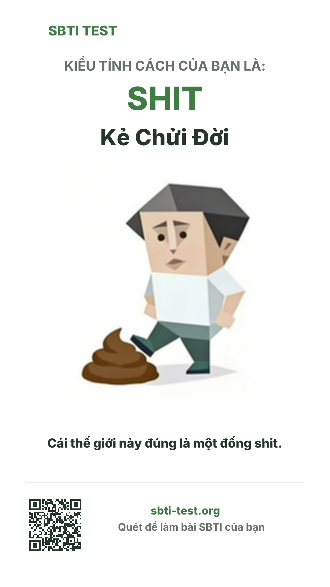 Poster dọc SBTI cho SHIT Kẻ Chửi Đời, hiển thị hình kiểu SBTI và thông tin chia sẻ