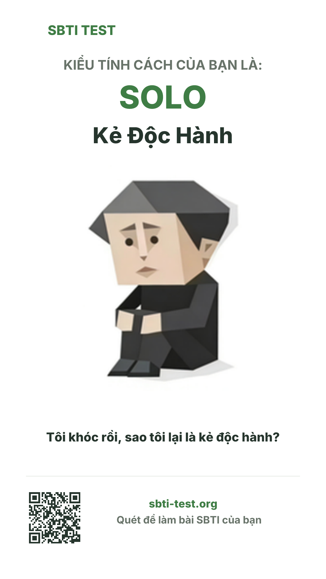 Poster dọc SBTI cho SOLO Kẻ Độc Hành, hiển thị hình kiểu SBTI và thông tin chia sẻ