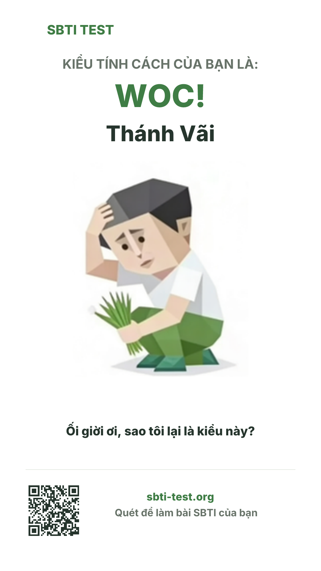 Poster dọc SBTI cho WOC! Thánh Vãi, hiển thị hình kiểu SBTI và thông tin chia sẻ